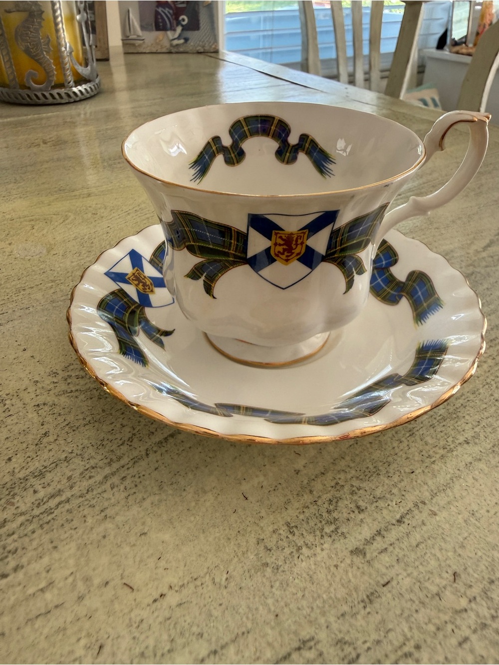 Royal Albert Nova Scotia Tartan Ribbon Bone China Teacup & Saucer with Gold Trim